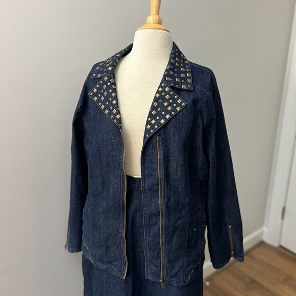 Catherine's Denim Studded Jacket Tulip Skirt Suit Sz 2X - Picture 3 of 15